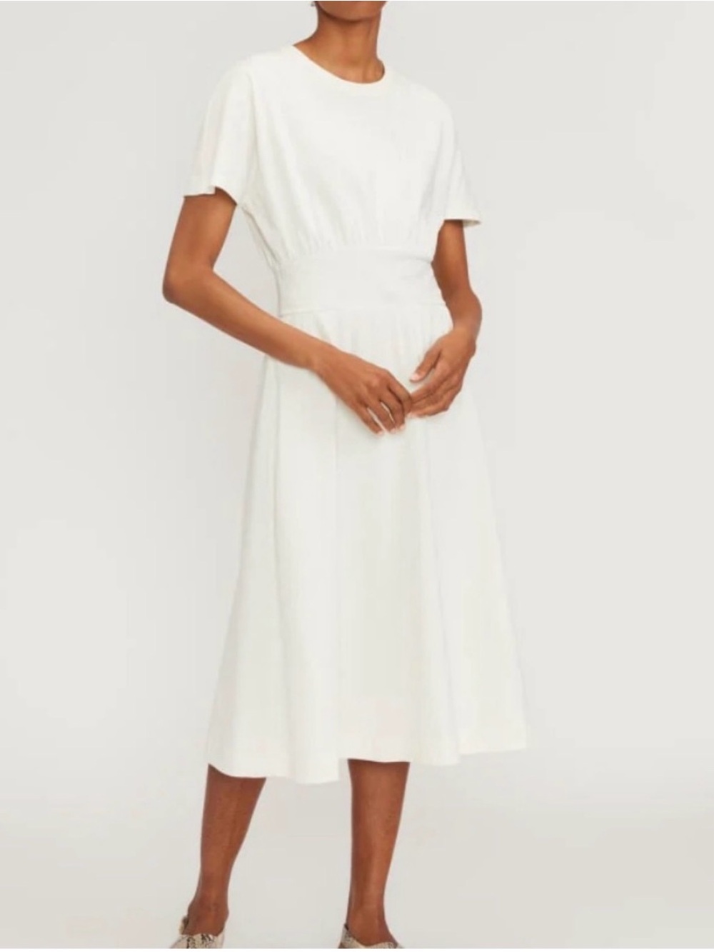 Everlane Cream Casual Short-Sleeve Midi Dress
